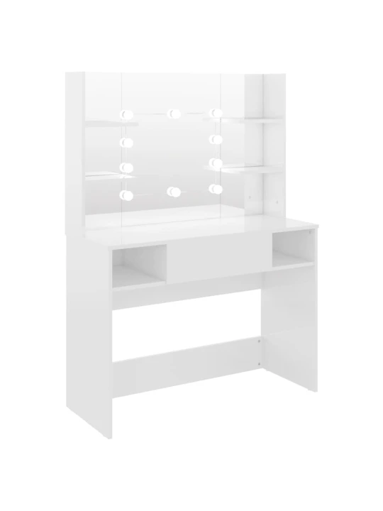 Kosmetinis staliukas su LED, blizgus baltas, 100x40x135cm, MDF