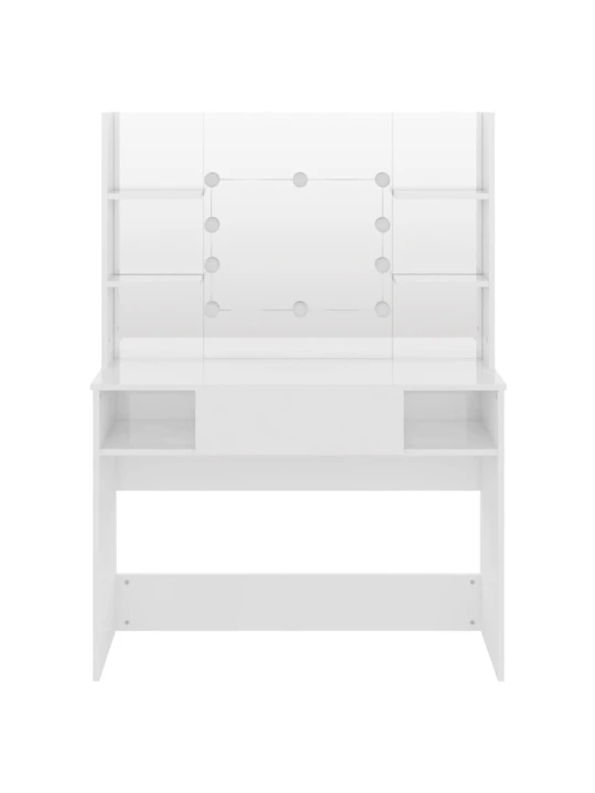 Kosmetinis staliukas su LED, blizgus baltas, 100x40x135cm, MDF