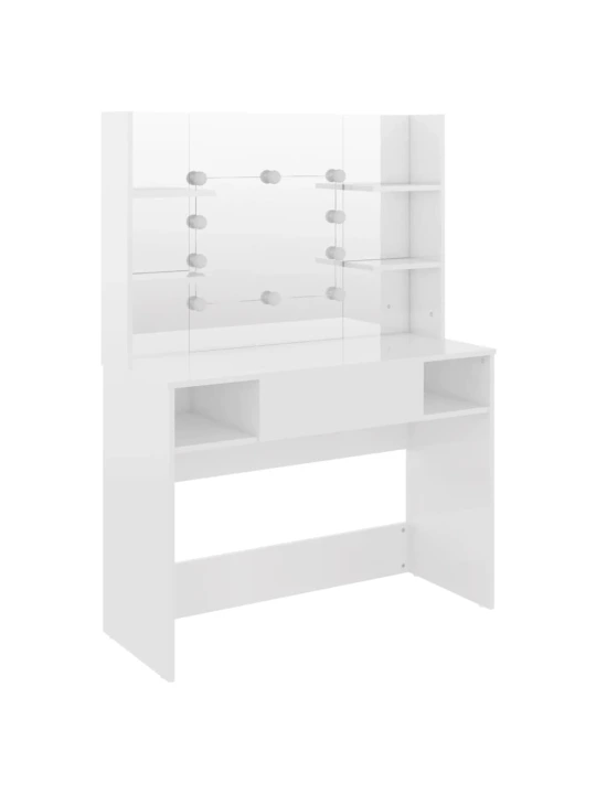 Kosmetinis staliukas su LED, blizgus baltas, 100x40x135cm, MDF
