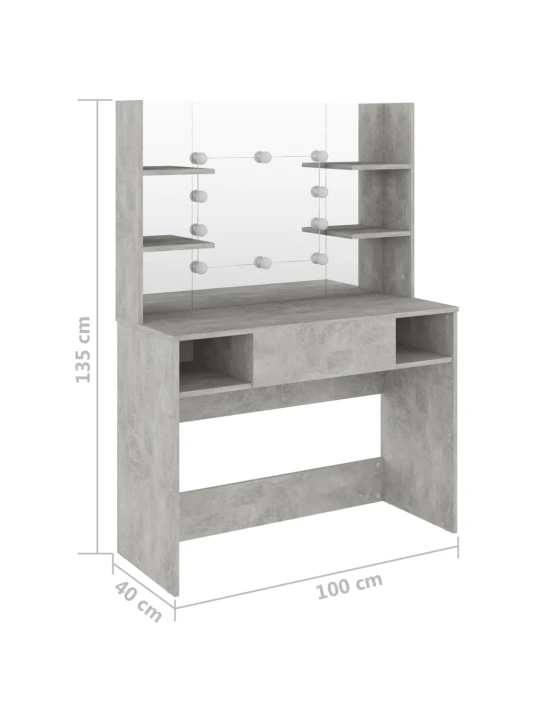 Kosmetinis staliukas su LED, betono pilkas, 100x40x135cm, MDF