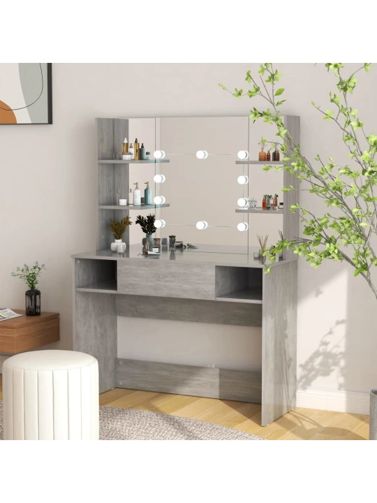 Kosmetinis staliukas su LED, betono pilkas, 100x40x135cm, MDF