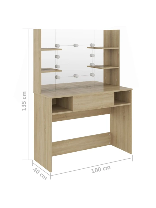 Kosmetinis staliukas su LED, ąžuolo spalvos, 100x40x135cm, MDF