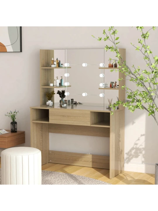 Kosmetinis staliukas su LED, ąžuolo spalvos, 100x40x135cm, MDF