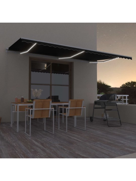 Rankiniu būdu ištraukiama markizė su LED, antracito, 600x300cm