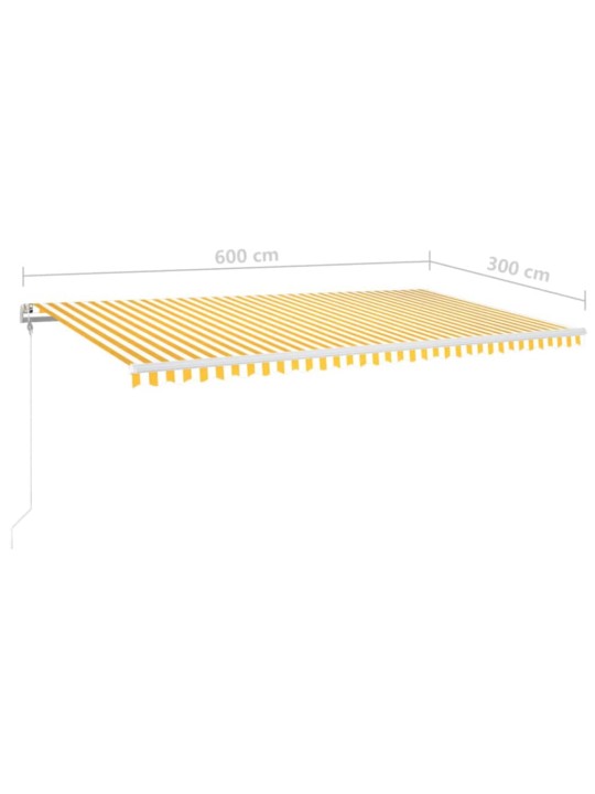 Markizė su LED/vėjo jutikliu, geltona/balta, 600x300cm