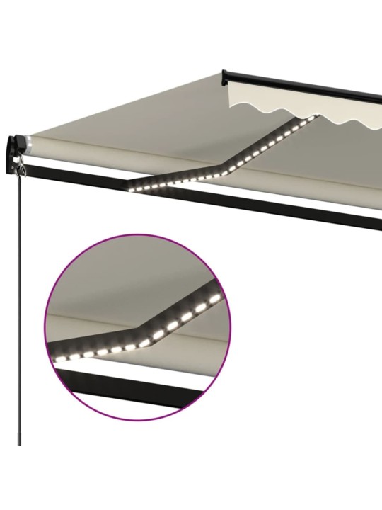 Rankiniu būdu ištraukiama markizė su LED, kreminė, 350x250cm