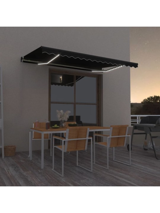 Rankiniu būdu ištraukiama markizė su LED, antracito, 400x350cm