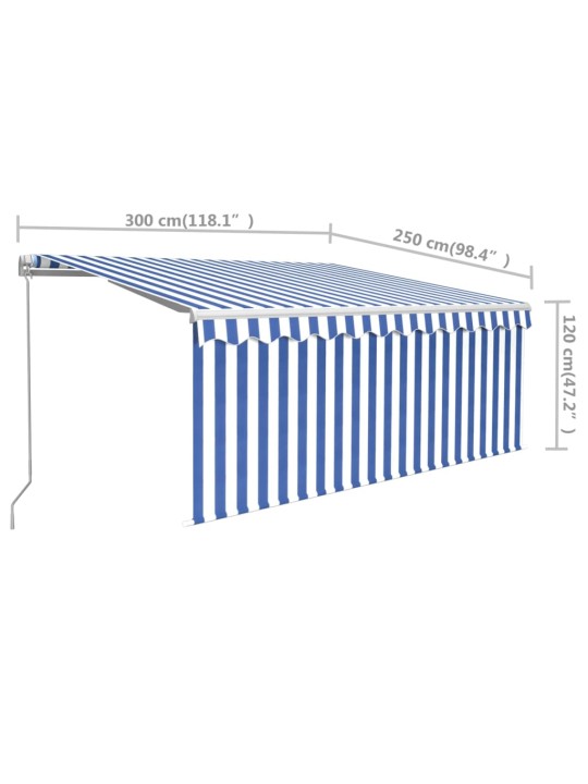 Rankiniu būdu ištraukiama markizė, mėlyna ir balta, 3x2,5m