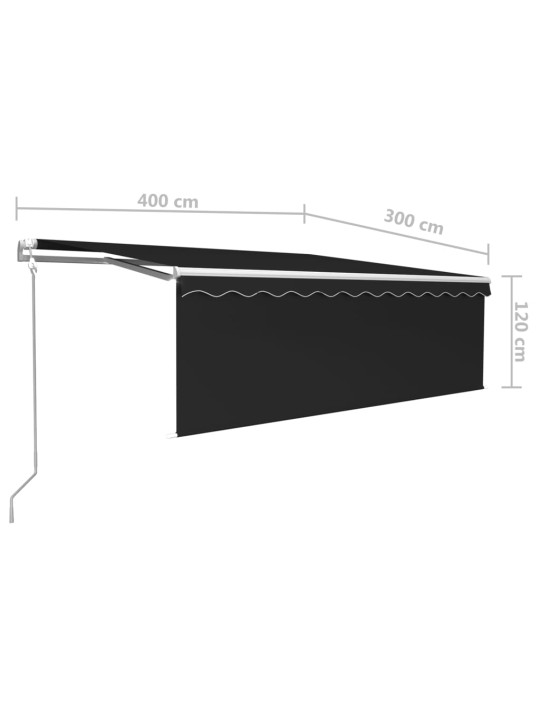 Markizė su uždanga/LED/vėjo jutikliu, antracito, 4x3m