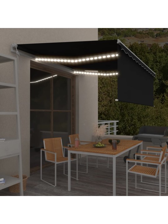 Markizė su uždanga/LED/vėjo jutikliu, antracito, 4x3m