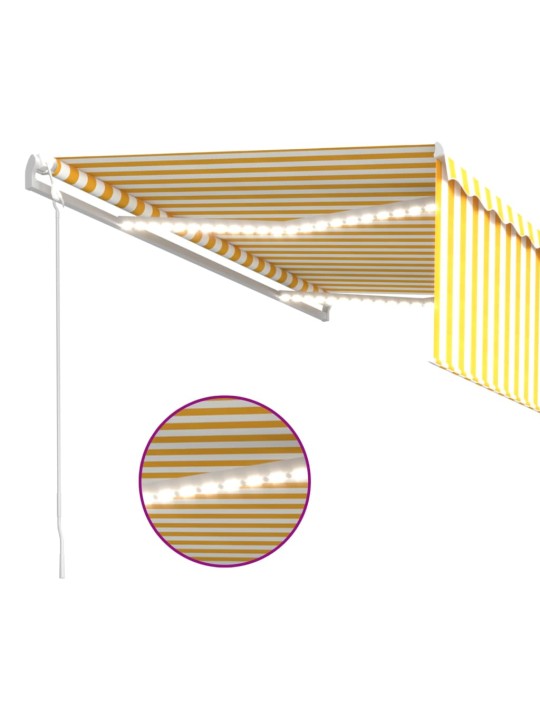 Automatinė markizė su LED/vėjo jutikliu, geltona/balta, 4,5x3m