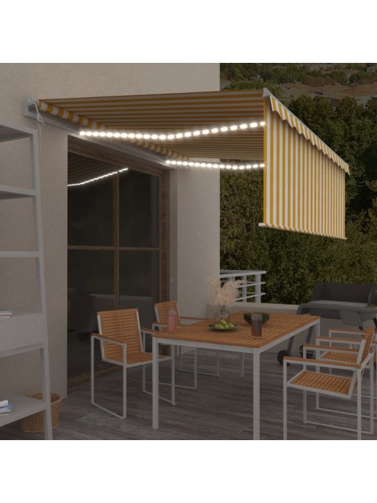 Automatinė markizė su LED/vėjo jutikliu, geltona/balta, 4,5x3m