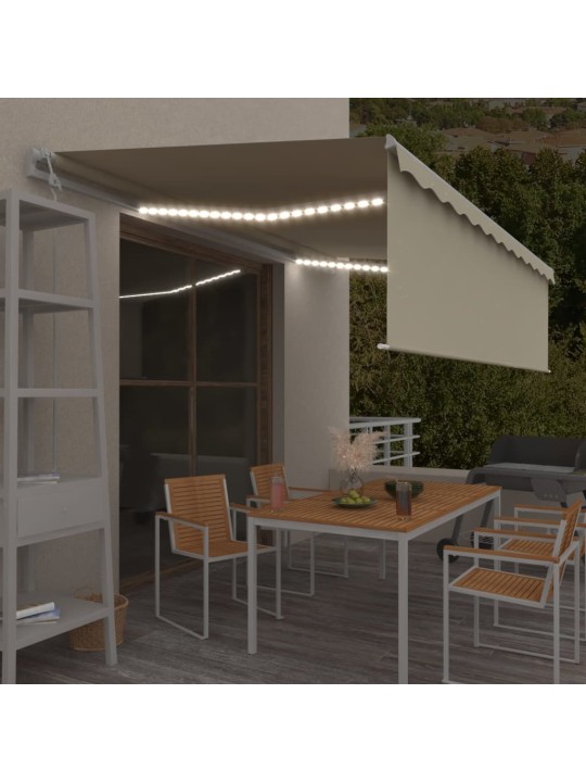 Automatinė markizė su uždanga/LED/vėjo jutikliu, kreminė, 5x3m