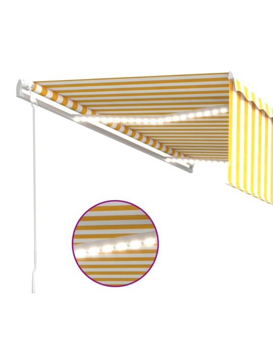 Markizė su uždanga/LED/vėjo jutikliu, geltona/balta, 5x3m