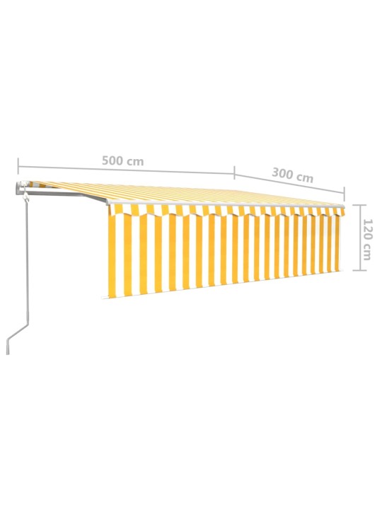 Markizė su uždanga/LED/vėjo jutikliu, geltona/balta, 5x3m