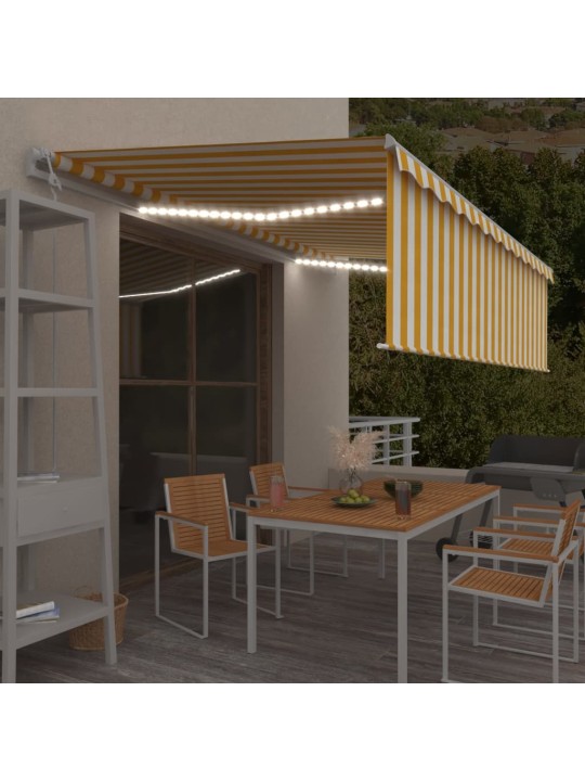 Markizė su uždanga/LED/vėjo jutikliu, geltona/balta, 5x3m