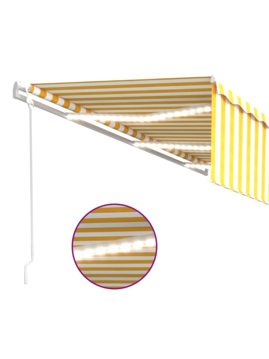 Markizė su uždanga/LED/vėjo jutikliu, geltona/balta, 6x3m