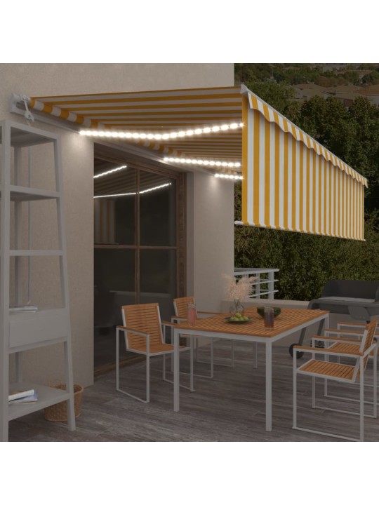 Markizė su uždanga/LED/vėjo jutikliu, geltona/balta, 6x3m