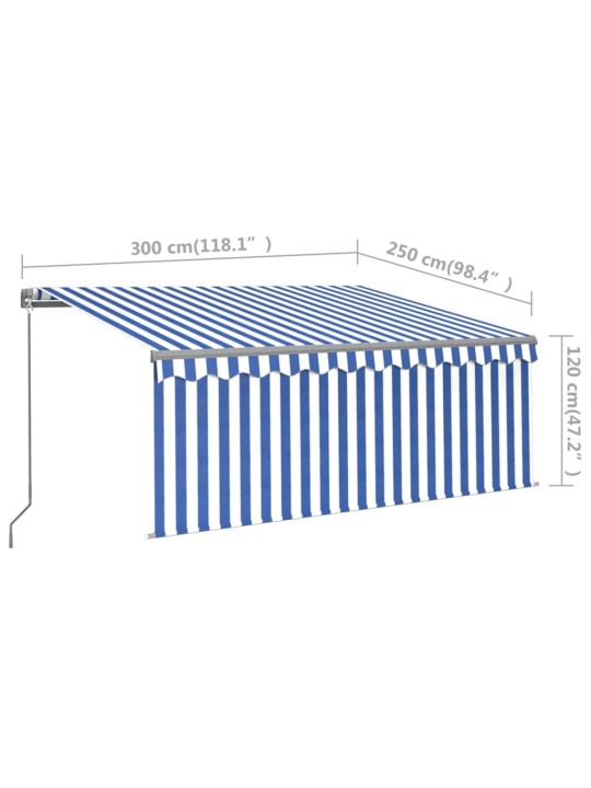 Rankiniu būdu ištraukiama markizė, mėlyna ir balta, 3x2,5m