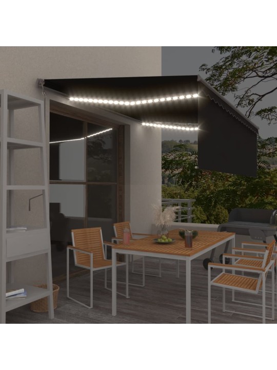 Markizė su uždanga/LED/vėjo jutikliu, antracito, 4x3m