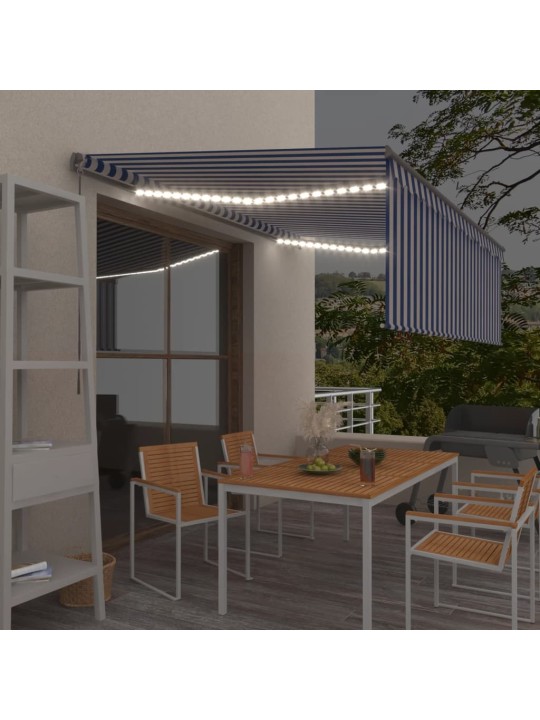 Rankiniu būdu ištraukiama markizė, mėlyna ir balta, 4,5x3m