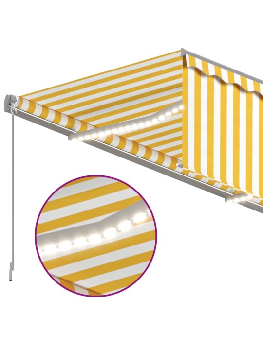 Markizė su uždanga/LED/vėjo jutikliu, geltona/balta, 4,5x3m