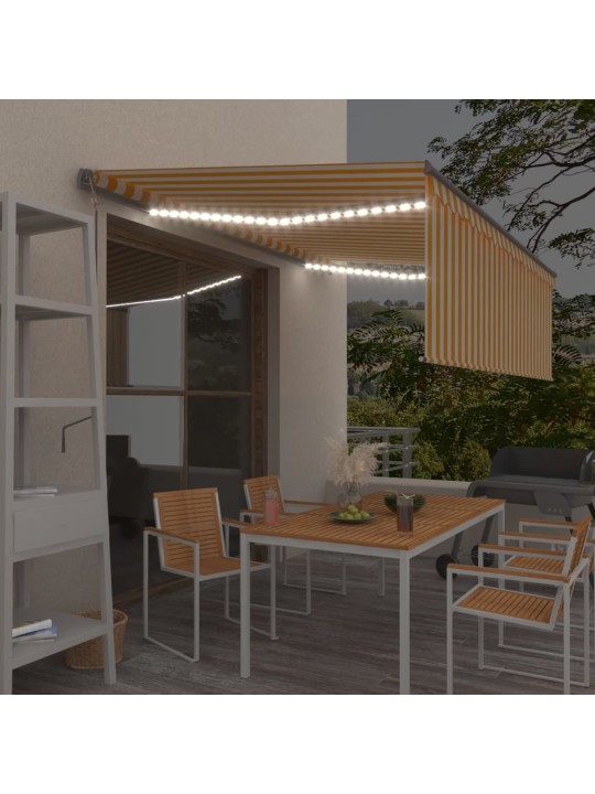 Markizė su uždanga/LED/vėjo jutikliu, geltona/balta, 4,5x3m