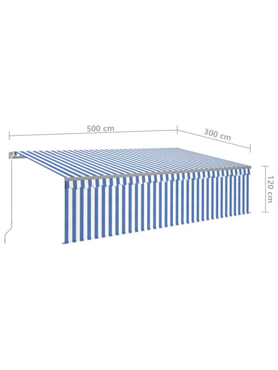 Rankiniu būdu ištraukiama markizė, mėlyna ir balta, 5x3m