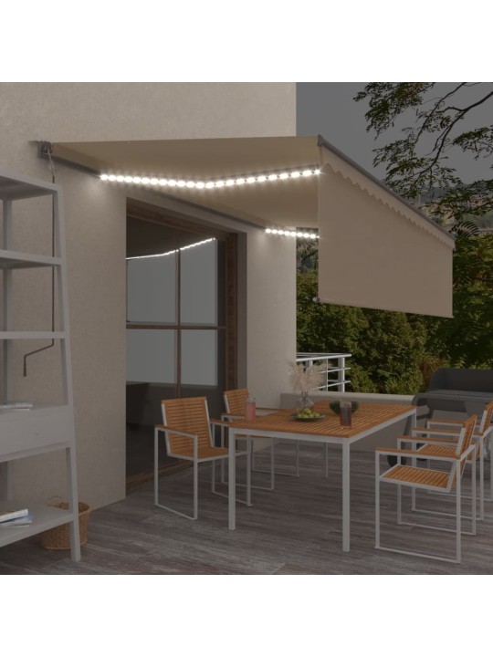 Automatinė markizė su uždanga/LED/vėjo jutikliu, kreminė, 5x3m