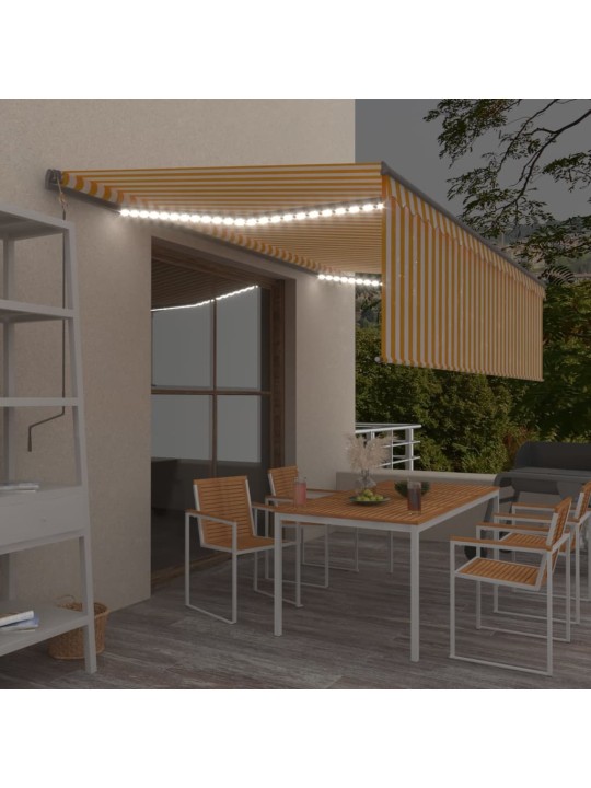 Markizė su uždanga/LED/vėjo jutikliu, geltona/balta, 5x3m