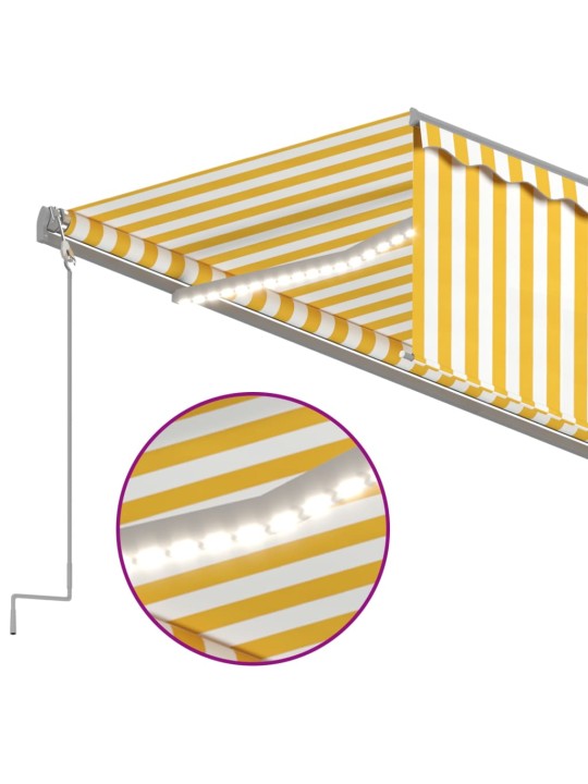 Markizė su uždanga/LED/vėjo jutikliu, geltona/balta, 6x3m