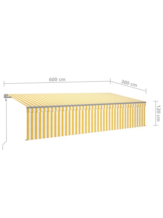 Markizė su uždanga/LED/vėjo jutikliu, geltona/balta, 6x3m