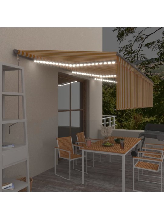 Markizė su uždanga/LED/vėjo jutikliu, geltona/balta, 6x3m