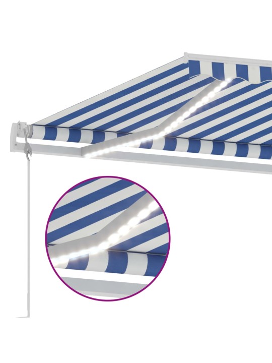 Automatinė markizė su LED/vėjo jutikliu, mėlyna/balta, 300x250m