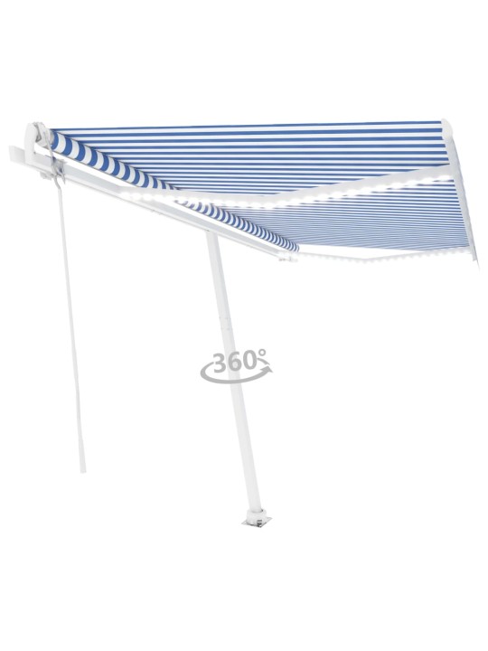 Markizė su LED/vėjo jutikliu, mėlyna/balta, 450x350cm