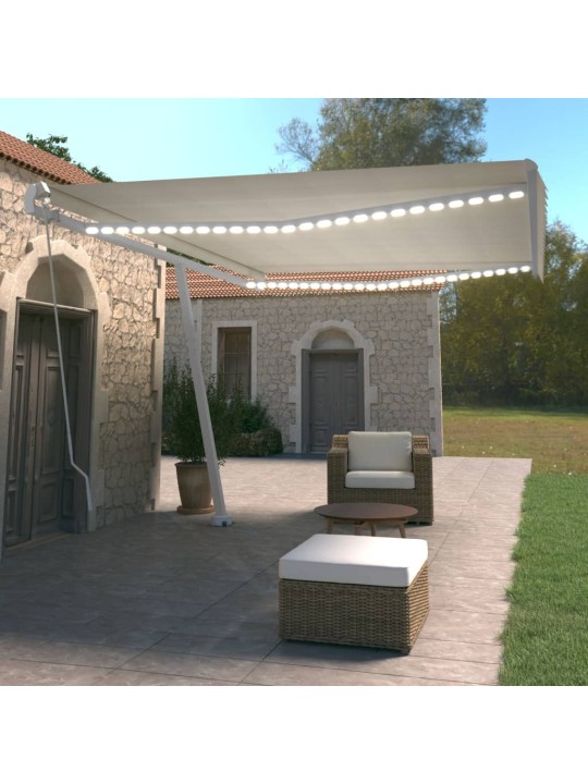 Rankiniu būdu ištraukiama markizė su LED, kreminė, 500x350cm