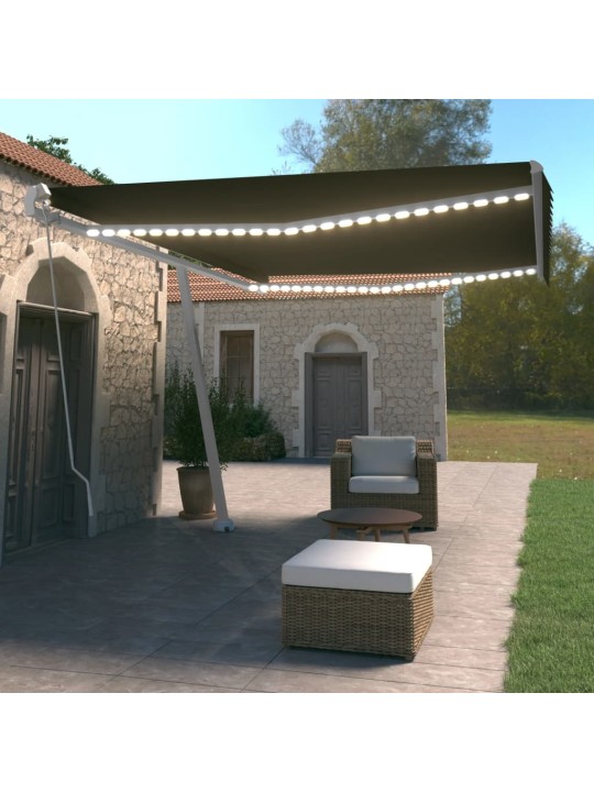 Rankiniu būdu ištraukiama markizė su LED, antracito, 500x350cm