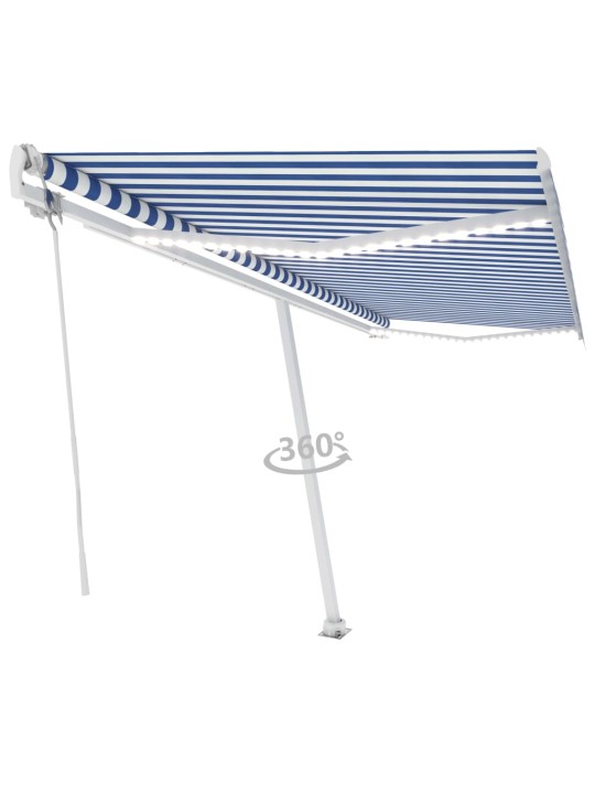 Markizė su LED/vėjo jutikliu, mėlyna/balta, 500x350cm