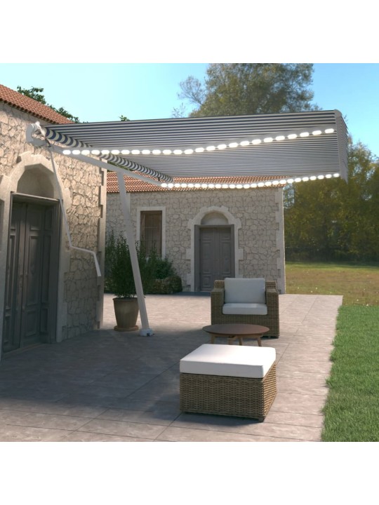 Markizė su LED/vėjo jutikliu, mėlyna/balta, 500x350cm