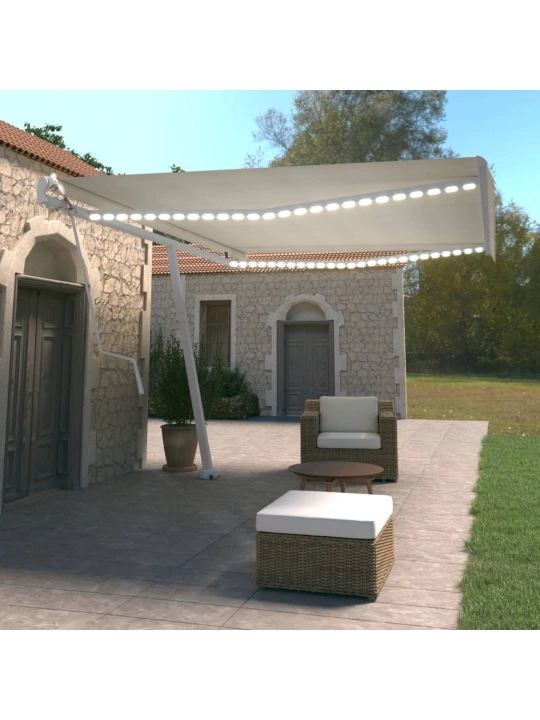 Automatinė markizė su LED/vėjo jutikliu, kreminė, 500x350cm