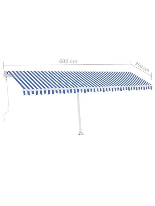 Markizė su LED/vėjo jutikliu, mėlyna/balta, 600x350cm