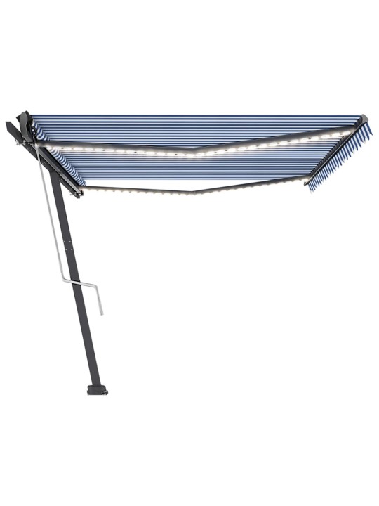 Markizė su LED/vėjo jutikliu, mėlyna/balta, 500x350cm