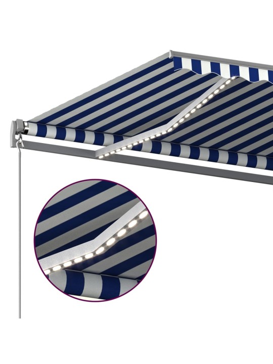 Markizė su LED/vėjo jutikliu, mėlyna/balta, 600x350cm
