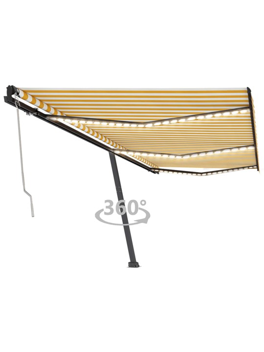 Markizė su LED/vėjo jutikliu, geltona/balta, 600x350cm