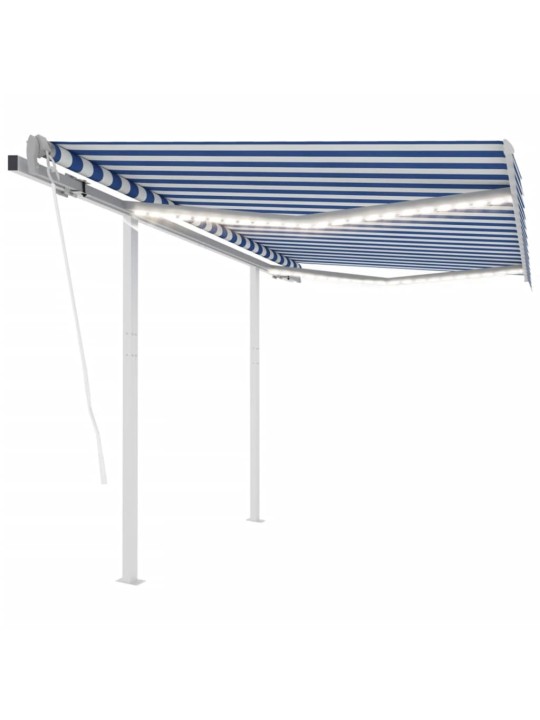 Automatinė markizė su LED/vėjo jutikliu, mėlyna/balta, 3,5x2,5m