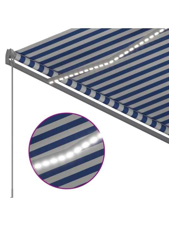 Automatinė markizė su LED/vėjo jutikliu, mėlyna/balta, 3,5x2,5m