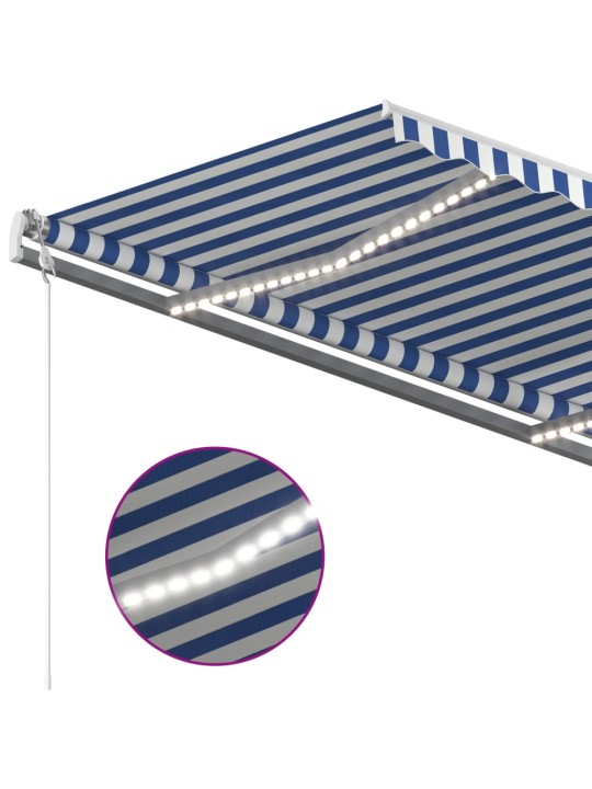 Rankiniu būdu ištraukiama markizė su LED, mėlyna ir balta, 4x3m