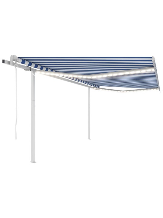 Automatinė markizė su LED/vėjo jutikliu, mėlyna/balta, 4,5x3m