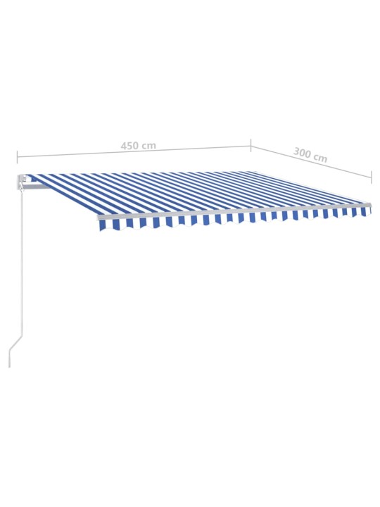 Automatinė markizė su LED/vėjo jutikliu, mėlyna/balta, 4,5x3m
