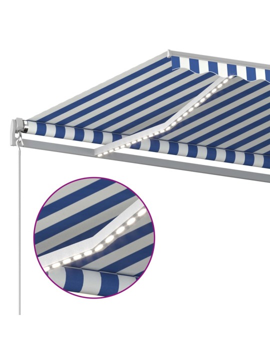 Automatinė markizė su LED/vėjo jutikliu, mėlyna/balta, 4,5x3m